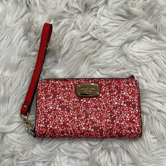 MICHAEL Kors Red Floral Wristlet Phone Tech Case - Picture 1 of 16